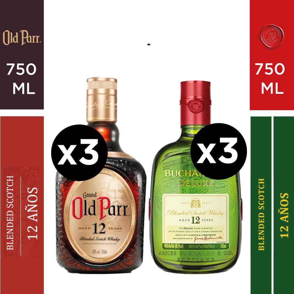 Whisky old parr 3 x 750 ml + buchanans 3 x 750 ml