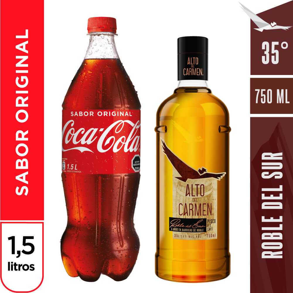 Alto del carmen roble del sur 35° 750cc + coca-cola sabor original 1,5 lt