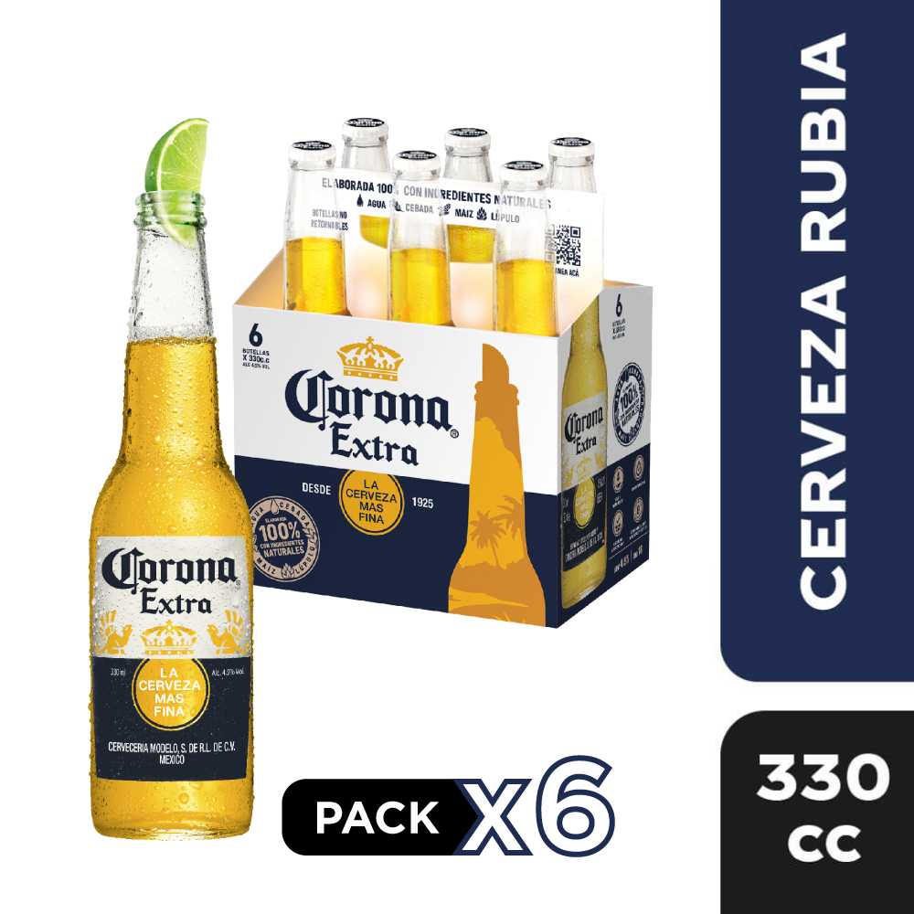 Cerveza corona botella 6 x 330 cc