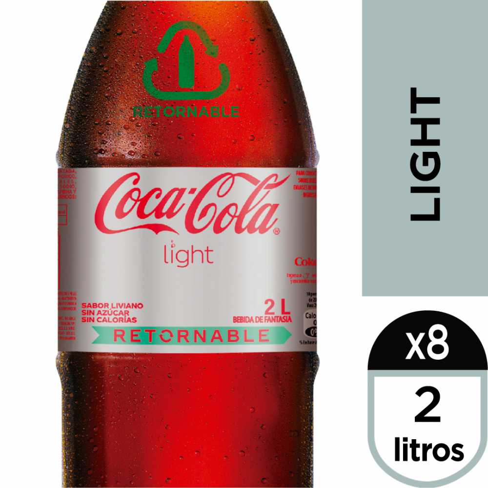 Coca-cola light sabor liviano retornable 8 x 2 lt