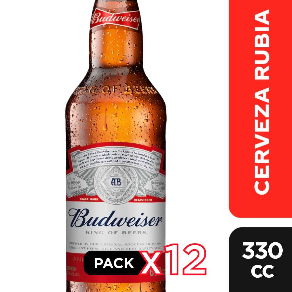 Cerveza budweiser vidrio 12 x 330 cc