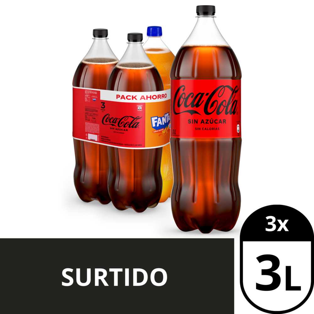 2 coca-cola sin azúcar 3 lt + 1 fanta naranja full sugar 3 lt