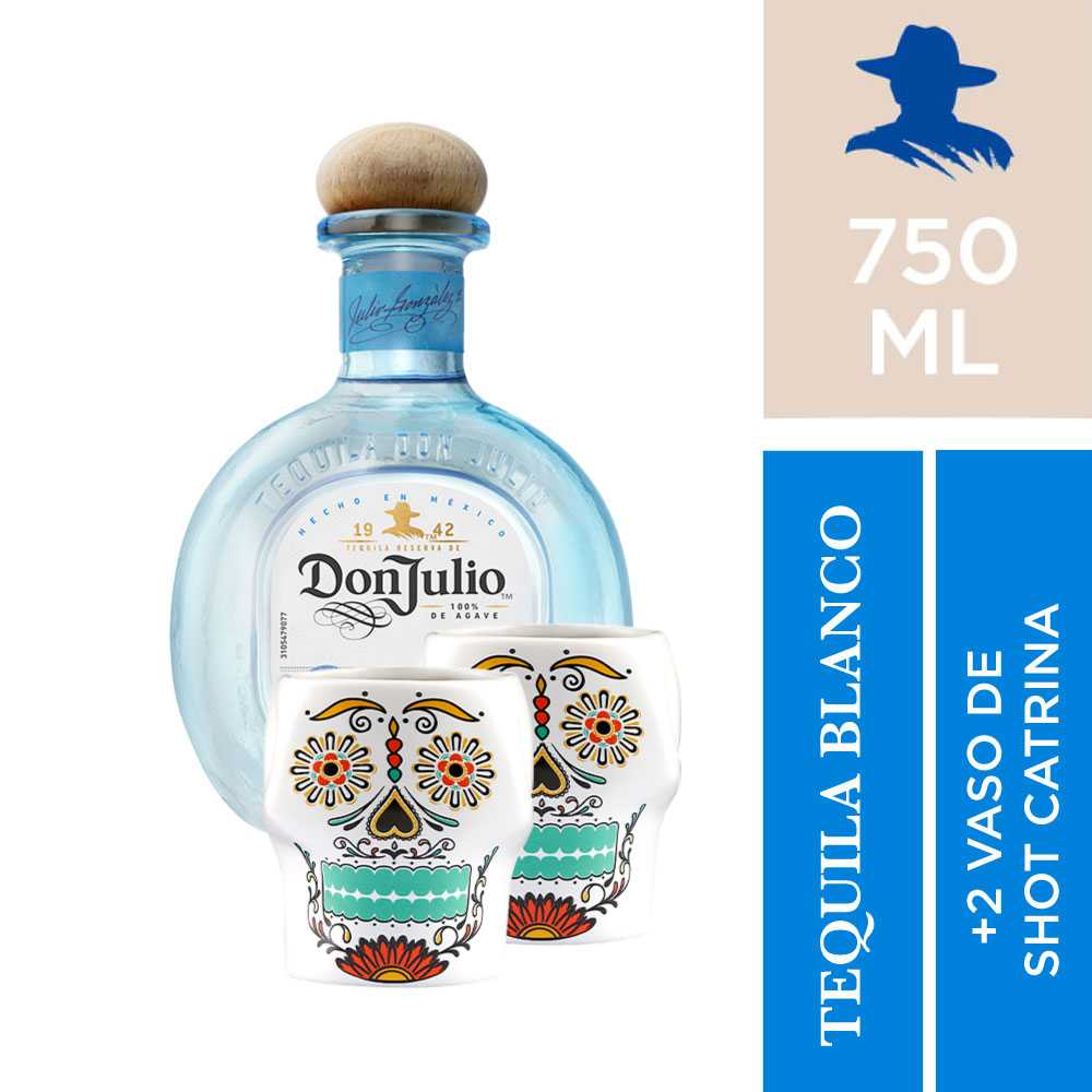 Pack don julio blanco + 2 shots catrina 80 ml