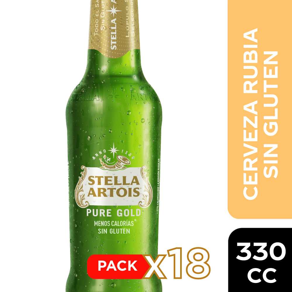 Cerveza stella artois pure gold 18 x 330 cc