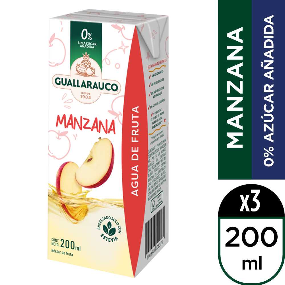 Guallarauco agua de fruta manzana 3 x 200 ml