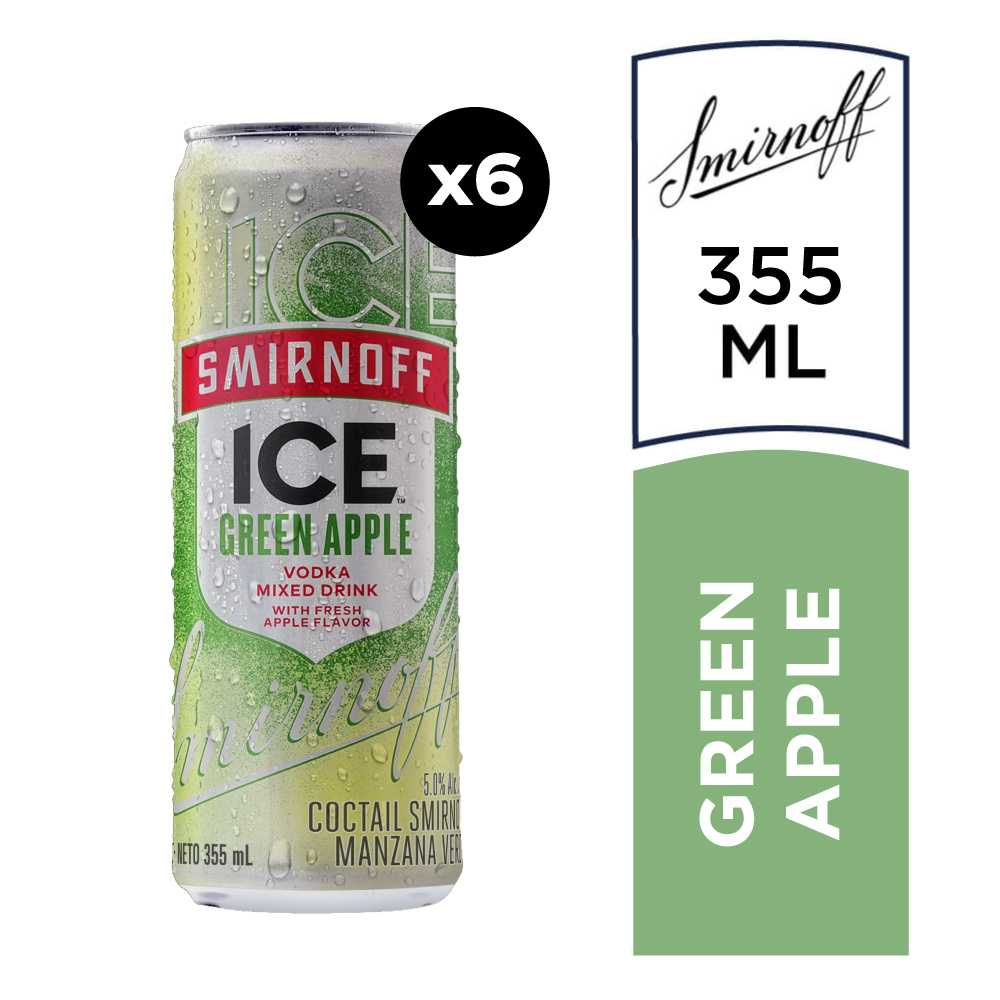 Vodka smirnoff ice green apple 6 x 355 cc