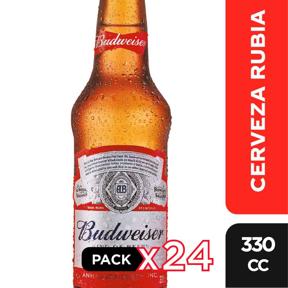 Cerveza budweiser vidrio 24 x 330 cc