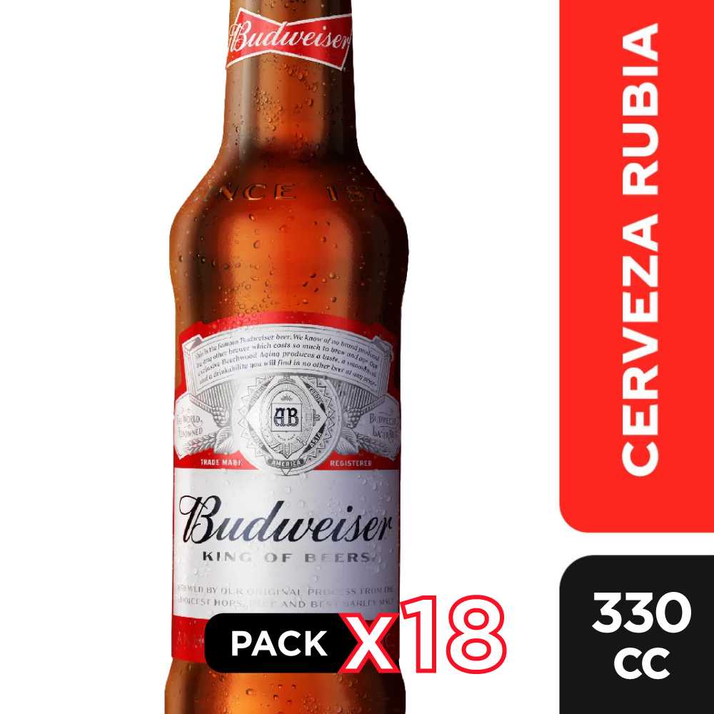 Cerveza budweiser vidrio 18 x 330 cc