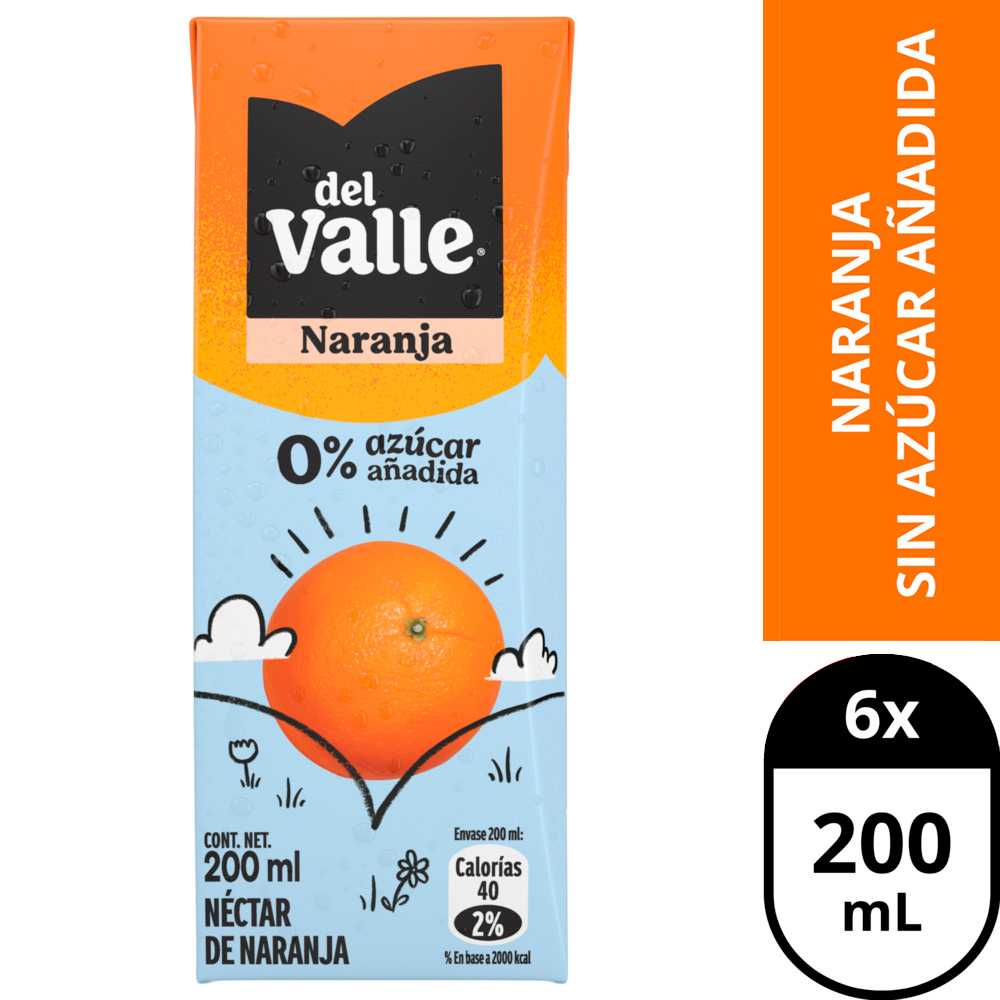 Del valle sin azúcar añadida naranja 6 x 200 ml