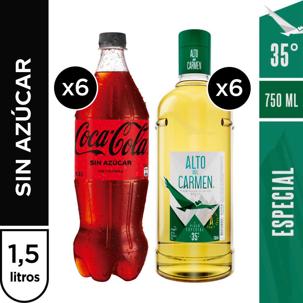 6 x alto del carmen 35° 750 ml + 6 x coca cola zero azúcar 1.5 lt