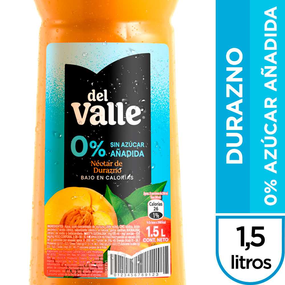 Del valle sin azúcar añadida durazno  1,5 lt