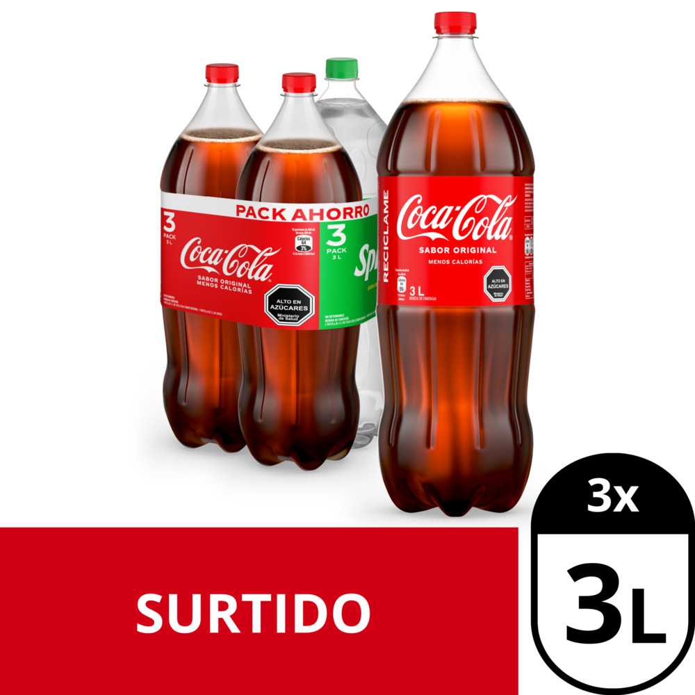 2 coca-cola sabor original 3 lt + sprite 3 lt