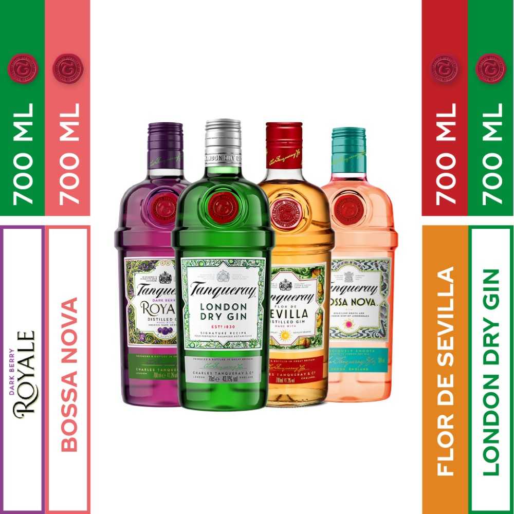 Tanqueray sevilla 700 ml + tanqueray royale 700 ml + tanqueray london 700 ml + tanqueray bossa nova 700 ml