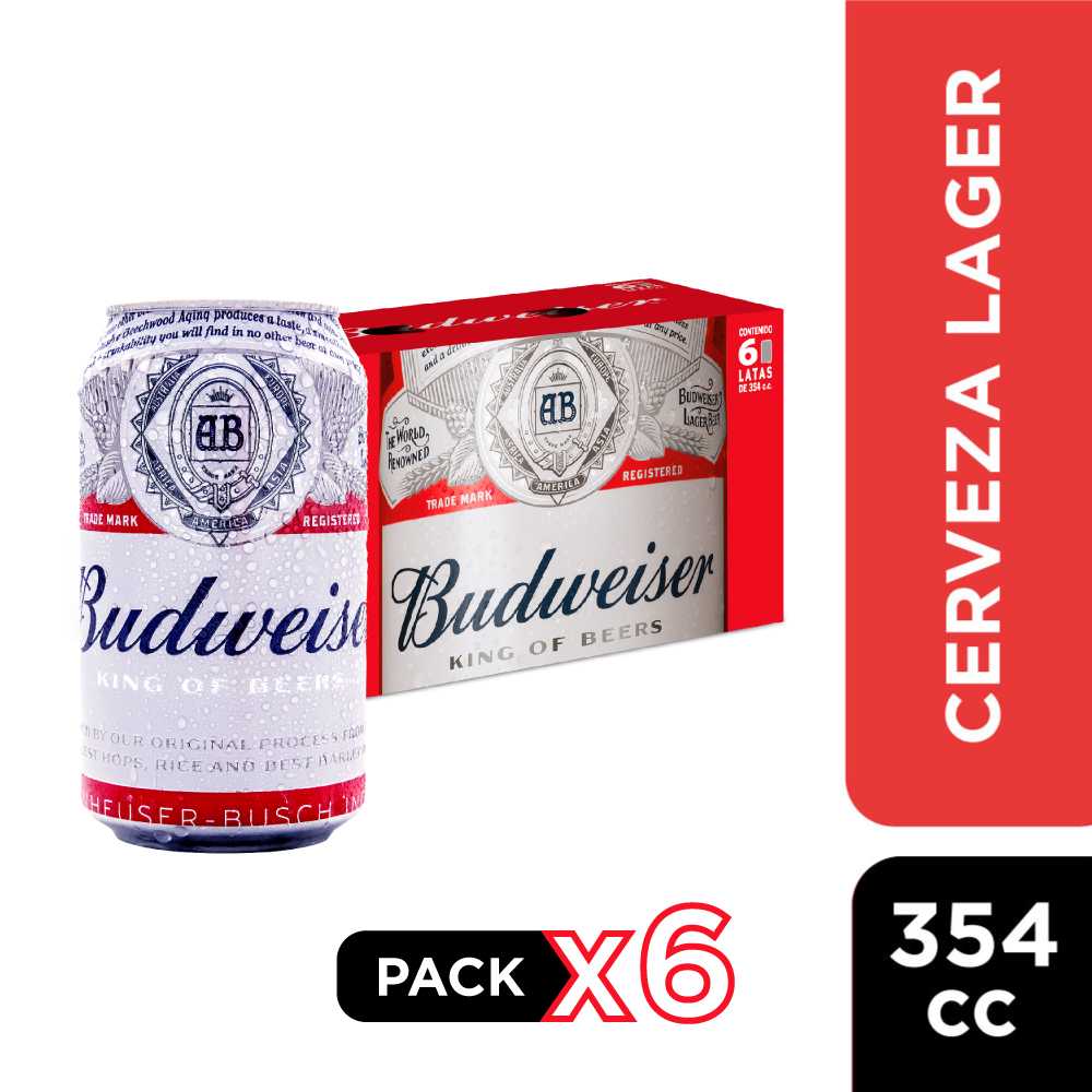 Cerveza budweiser lata 6 x 354 cc