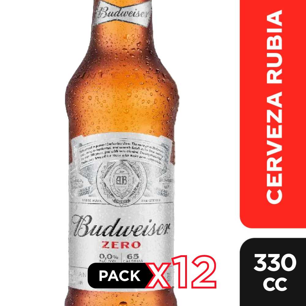 Cerveza budweiser vidrio sin alcohol 12 x 330 cc