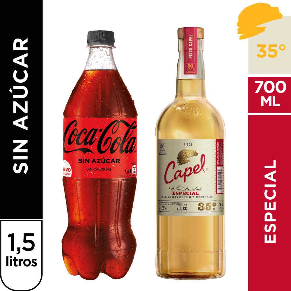 Pisco capel especial 700 ml + coca-cola zero azúcar 1,5 lt