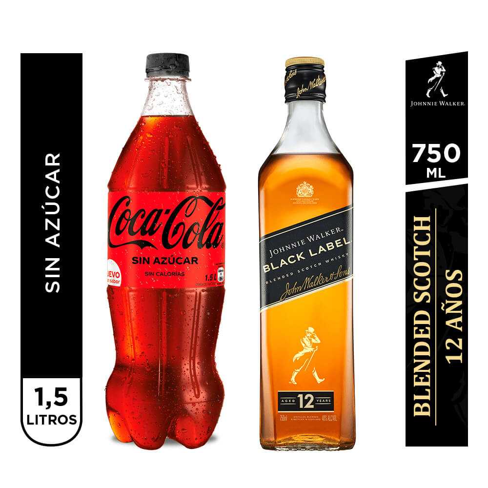 Johnnie walker black label 750ml + coca-cola zero azúcar 1,5 lt
