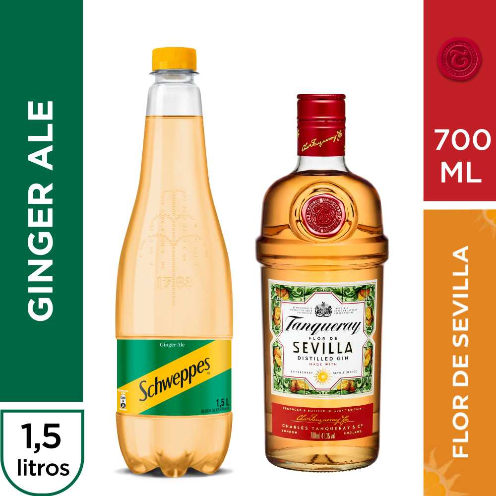 Tanqueray sevilla 700 ml + schweppes ginger ale 1.5 lt
