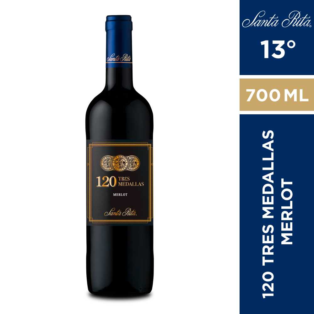 Vino 120 tres medallas merlot 700 ml