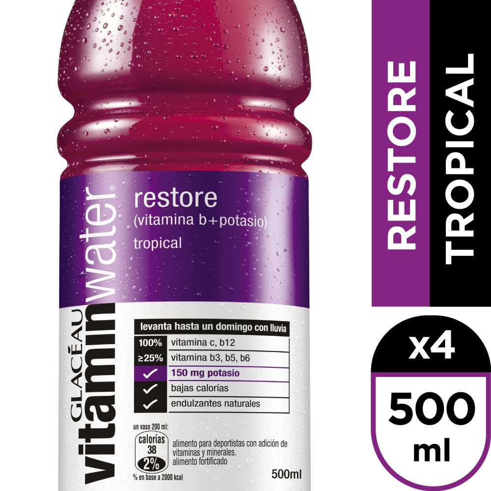 Vitamin water restore tropical 4 x 500 ml