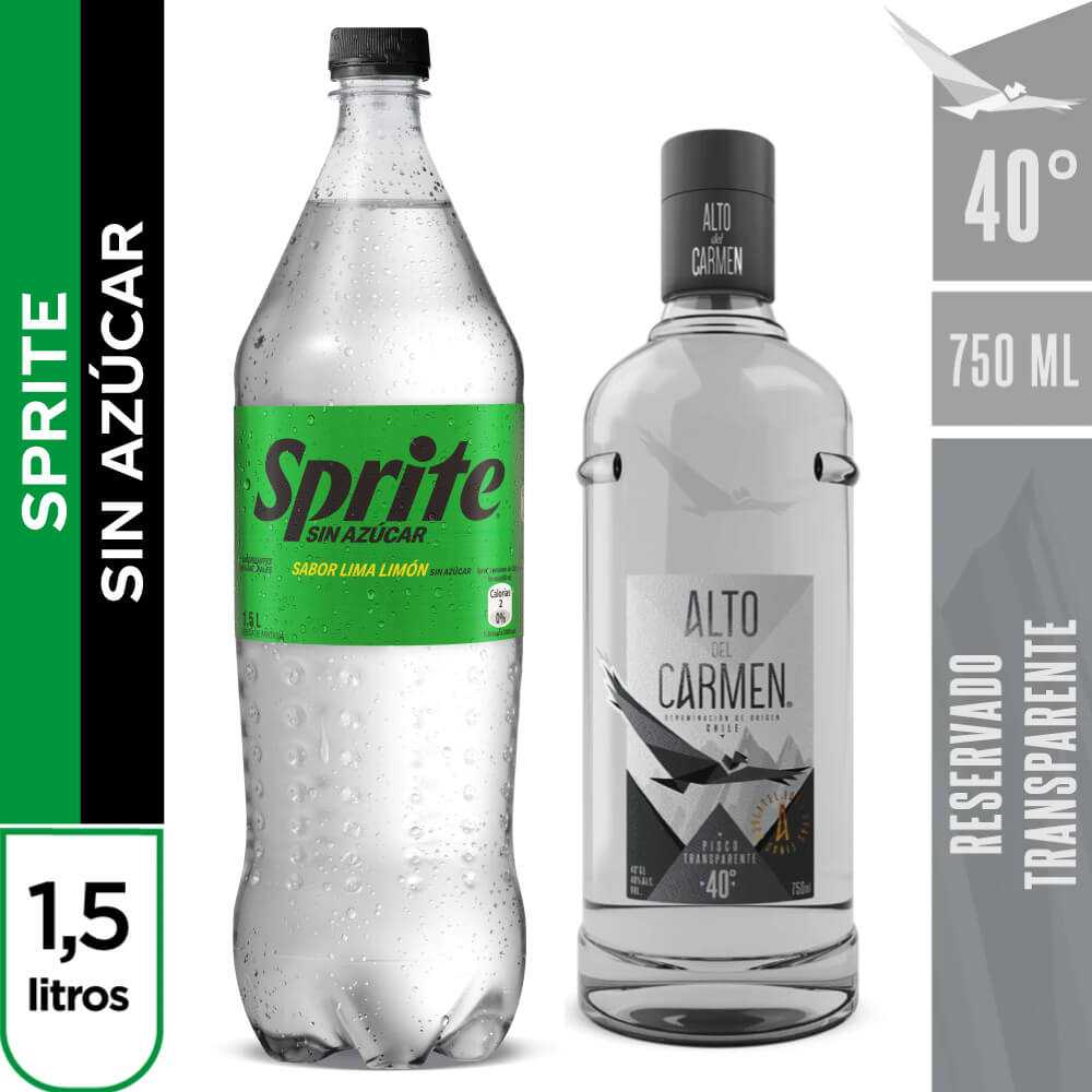Alto del carmen transparente 40° 750 ml + sprite sin azúcar 1,5 lt