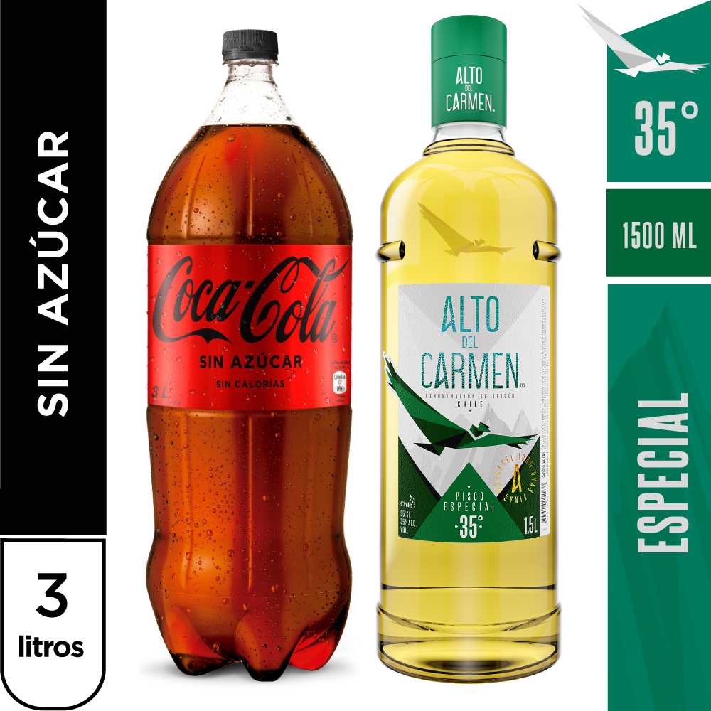 Alto del carmen 1,5l + coca cola zero azúcar 3l