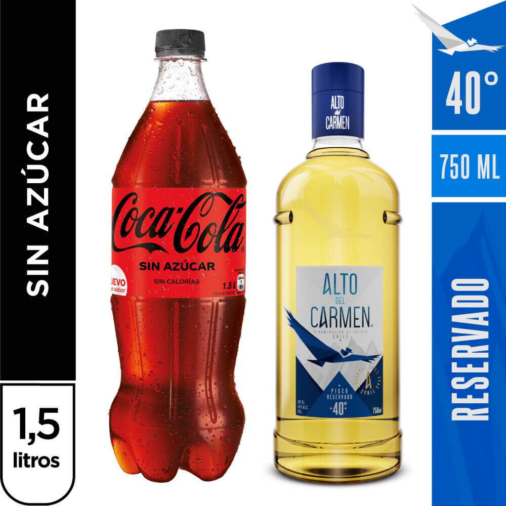 Alto del carmen reservado 40° 750 ml + coca-cola zero azúcar 1,5 lt