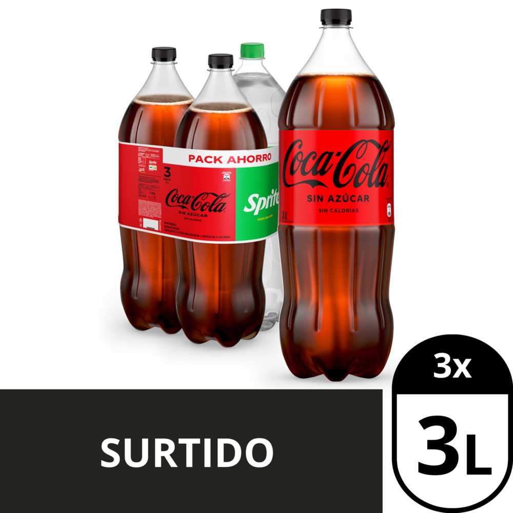 2 coca-cola sin azúcar 3 lt + sprite 3 lt