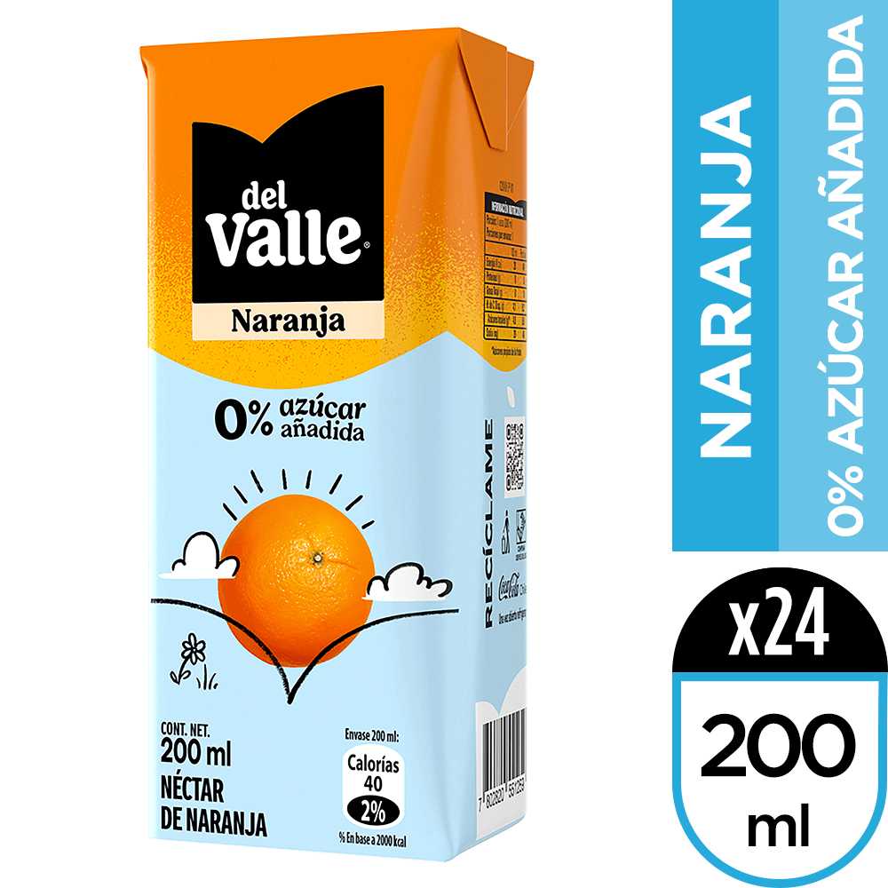 Del valle sin azúcar añadida naranja 24 x 200 ml