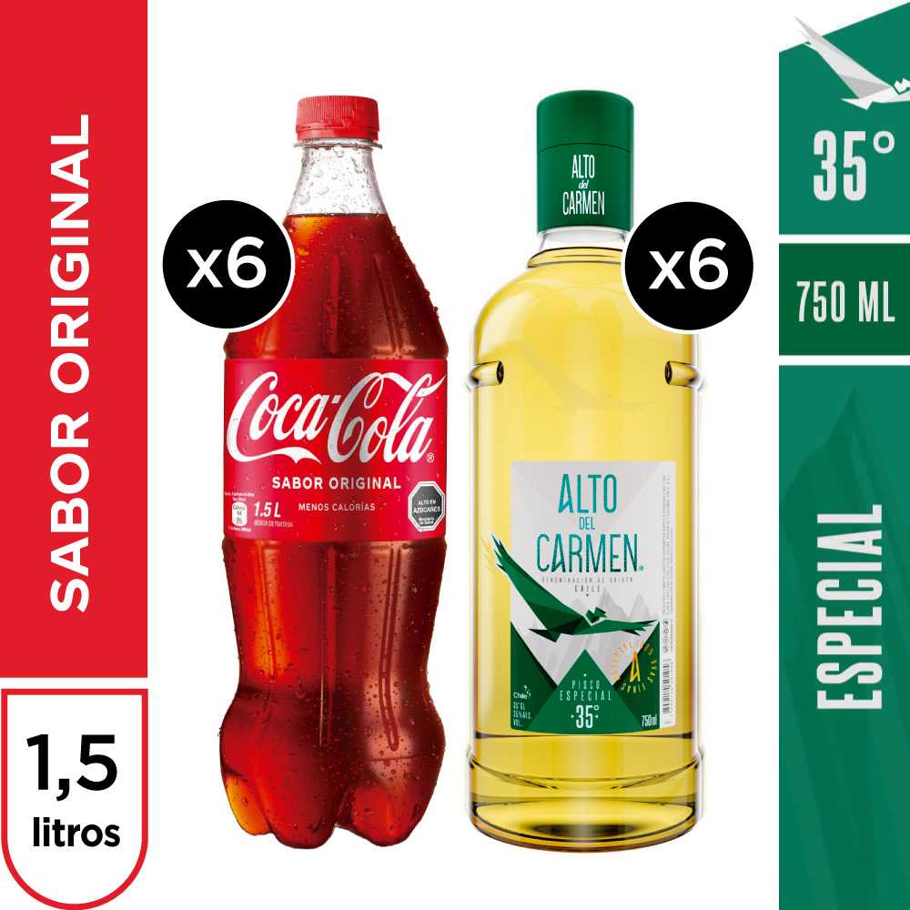 6 x alto del carmen 35° 750 ml + 6 x coca cola original 1.5 lt