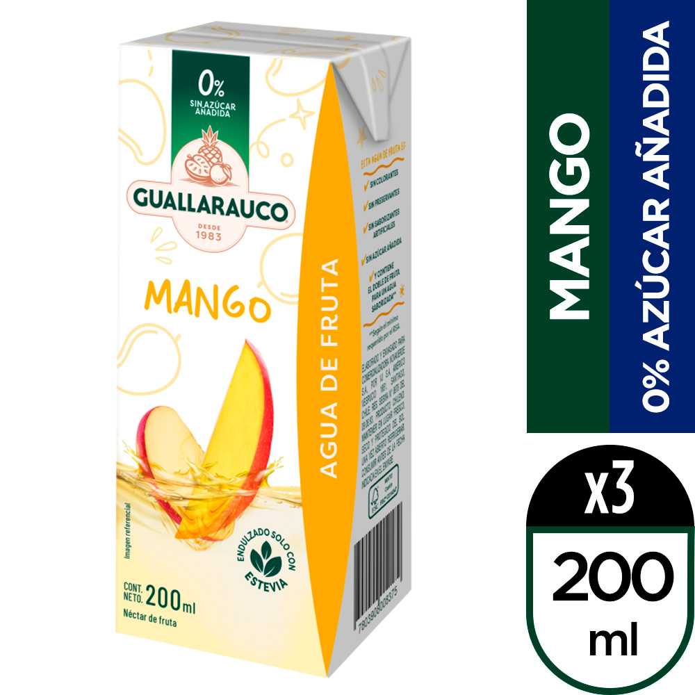 Guallarauco agua de fruta mango 3 x 200 ml