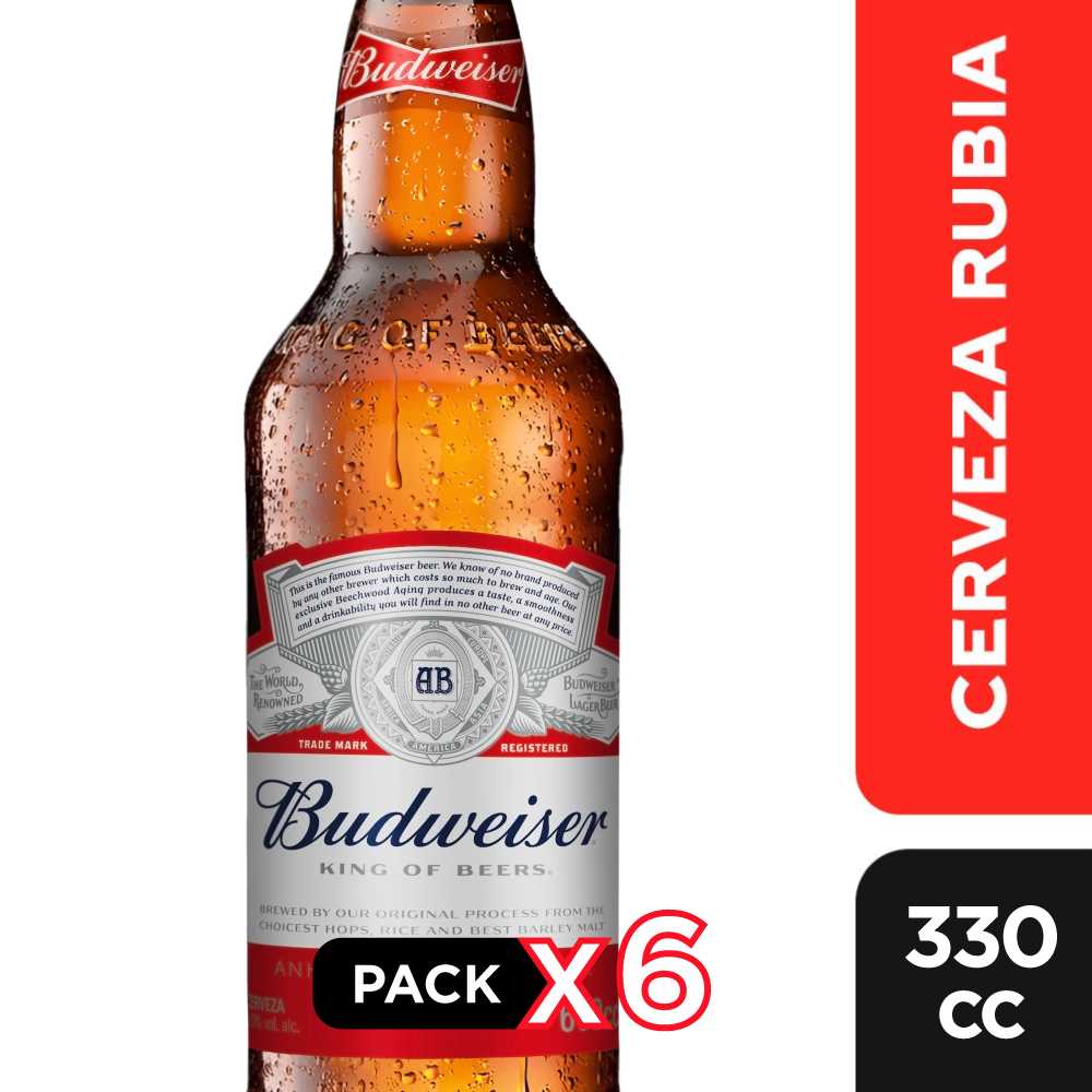 Cerveza budweiser vidrio 6 x 330 cc