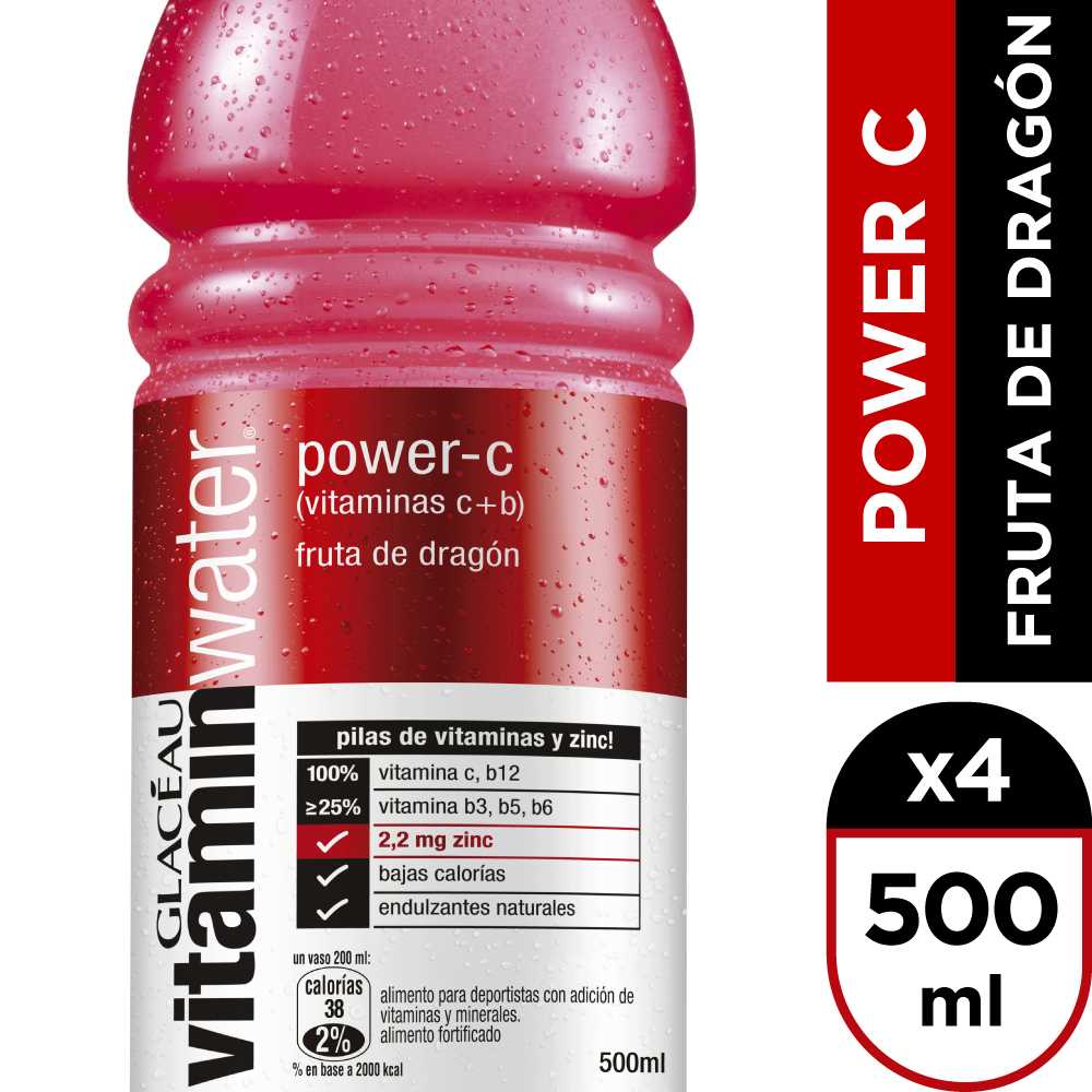 Vitamin water  power fruta de dragón 4 x 500 ml