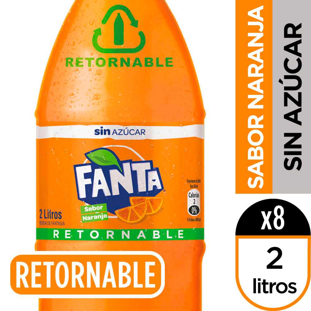 Fanta sin azúcar retornable 8 x 2 lt + envase + jaba