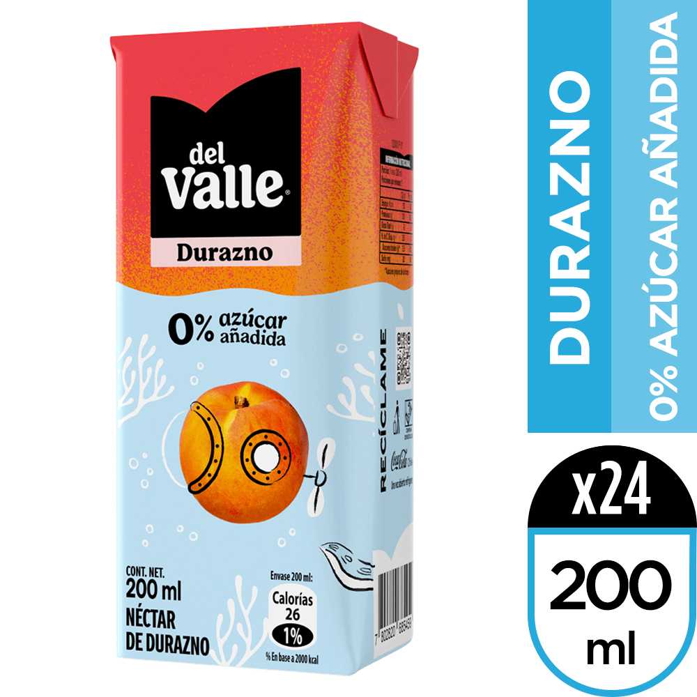 Del valle sin azúcar añadida durazno 24 x 200 ml