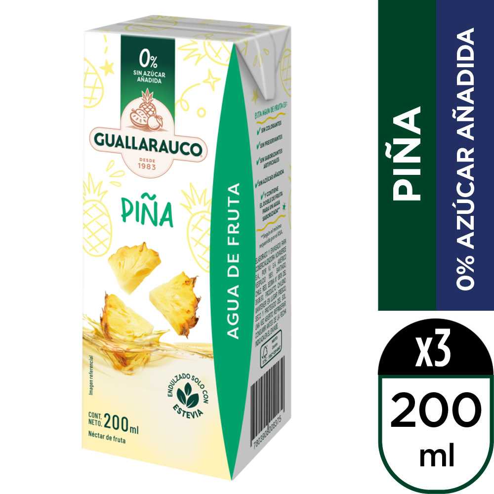 Guallarauco agua de fruta piña 3 x 200 ml
