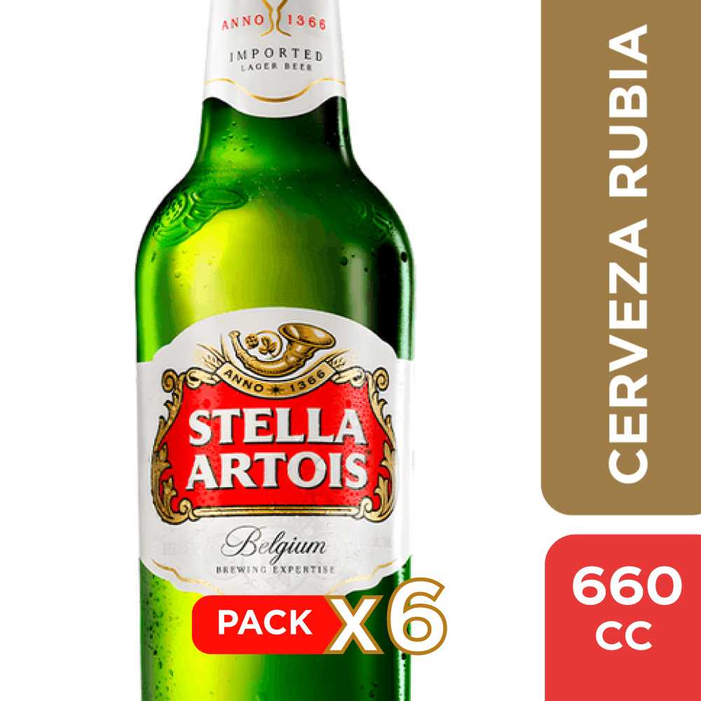 Cerveza stella artois vidrio 6 x 660 cc