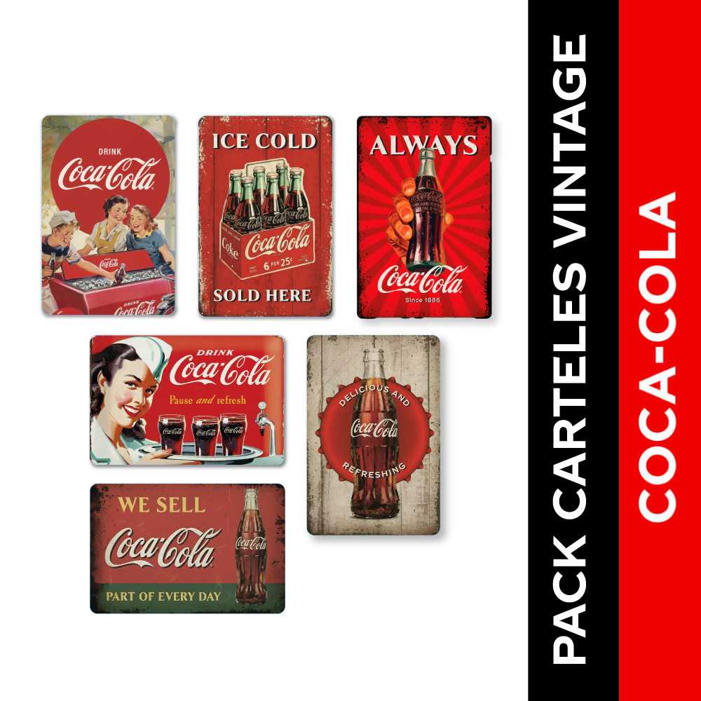 Pack 6 x carteles vintage coca-cola 20 x 30 cm