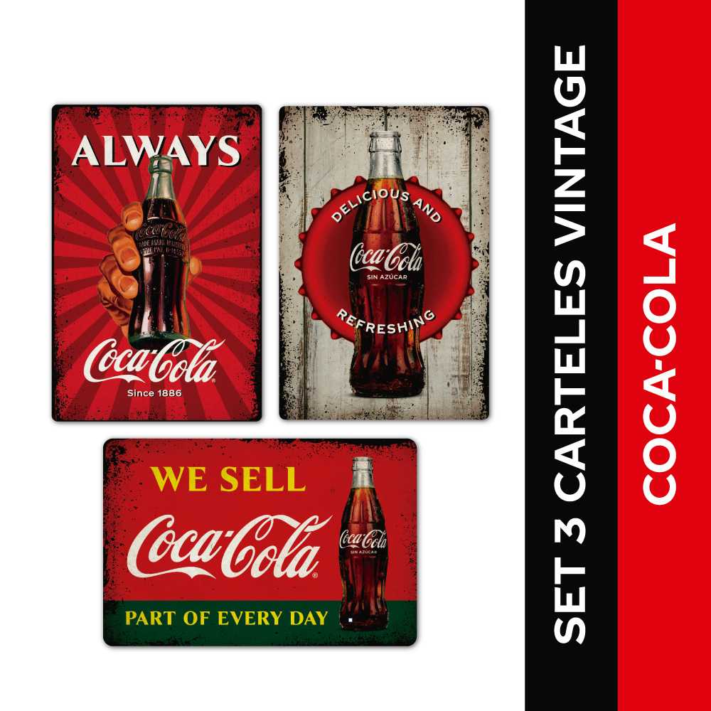 Pack 3 x carteles vintage micoca-cola
