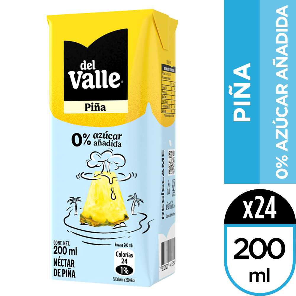 Del valle sin azúcar añadida piña 24 x 200 ml