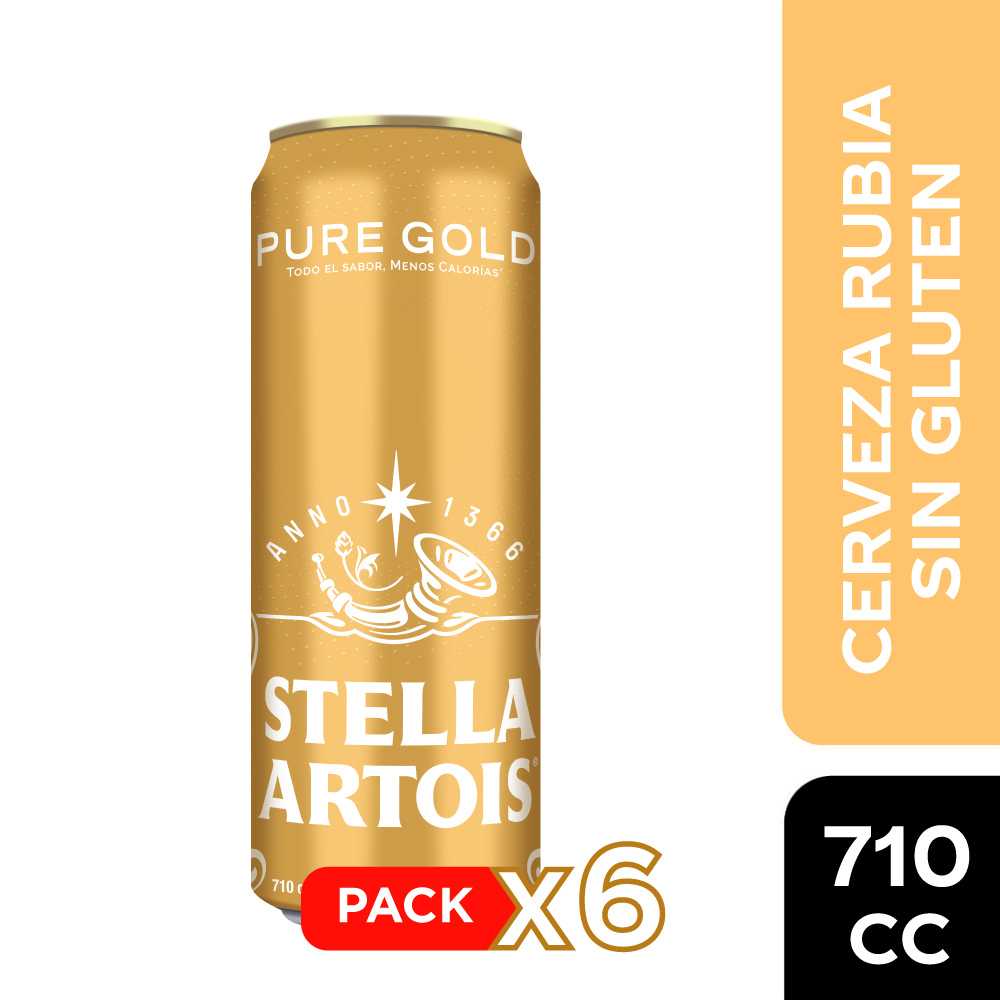 Cerveza stella artois pure gold lata 6 x 710 cc