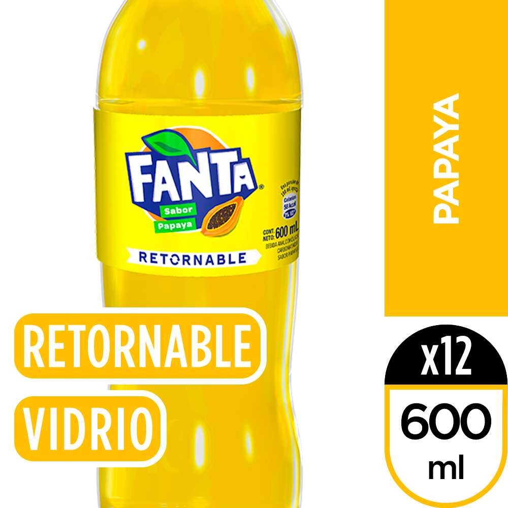 Fanta papaya vidrio retornable 600 ml paquete de 12 + canastillo