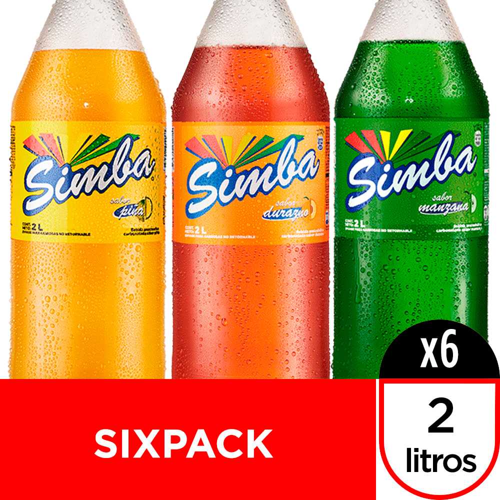 Simba durazno 2 litros paquete de 2 + Simba piña 2 litros paquete de 2 + Simba manzana 2 litros paquete de 2
