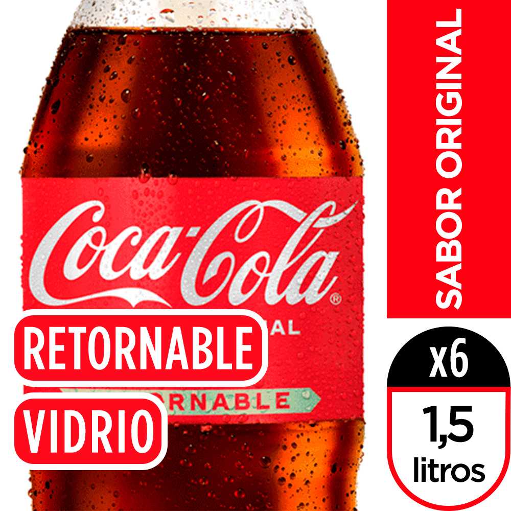 Coca-Cola original vidrio retornable 1.5 litros paquete de 6 + canastillo