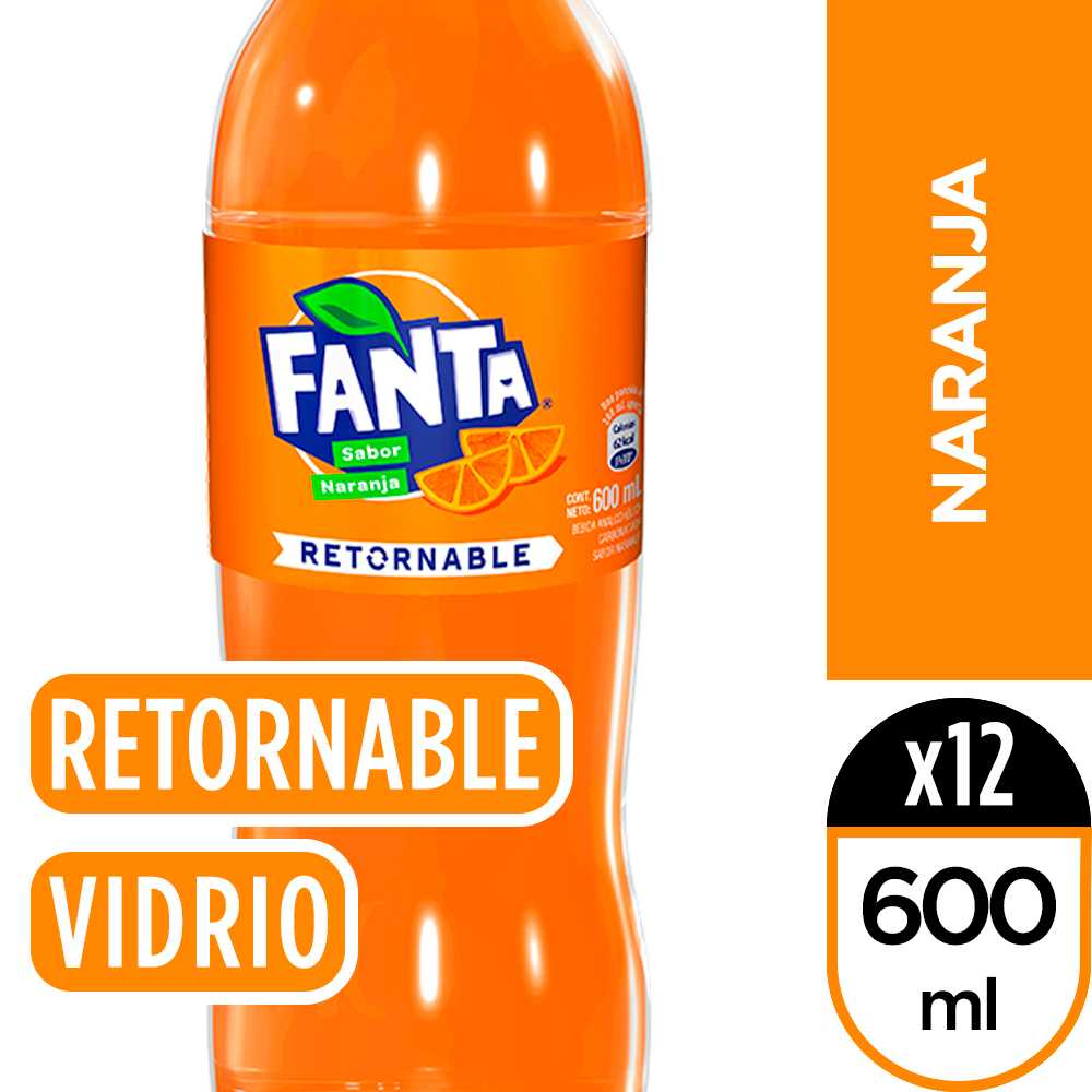 Fanta naranja vidrio retornable 600 ml paquete de 12 + canastillo