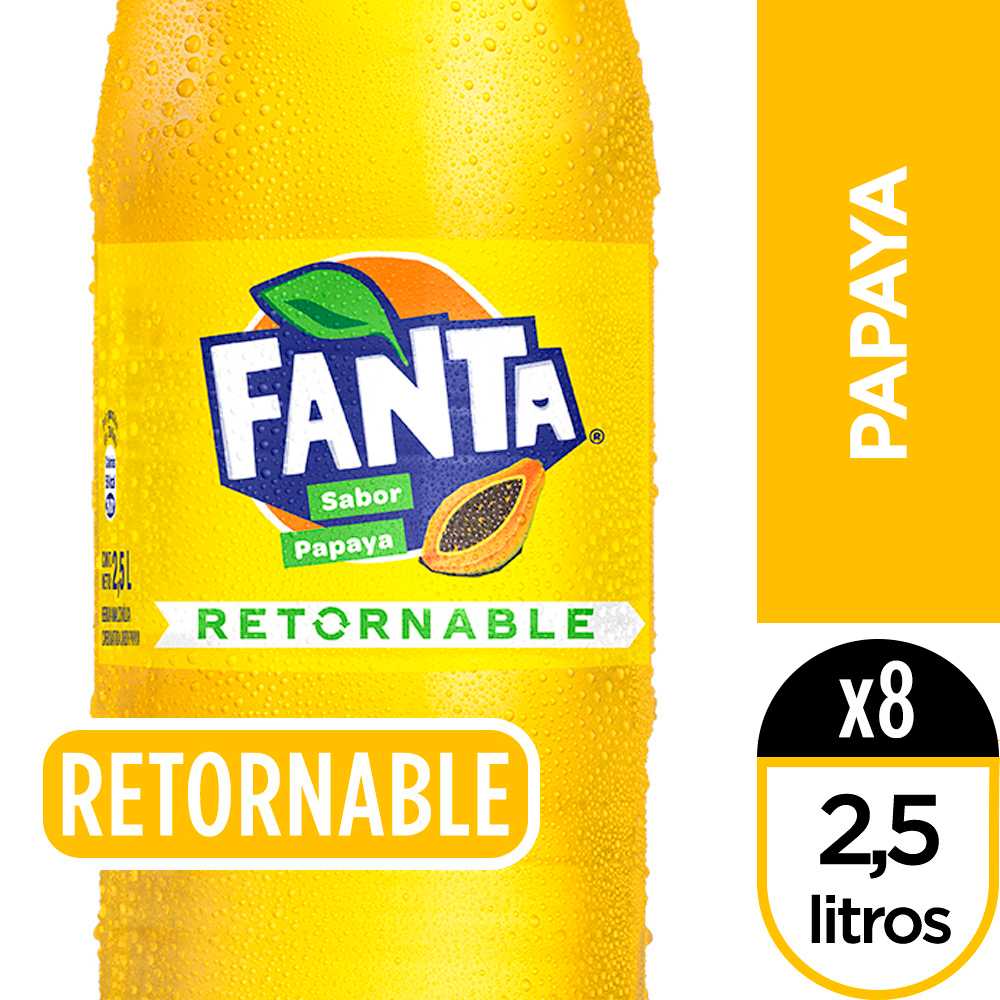 Fanta papaya retornable 2.5 litros paquete de 8 + canastillo