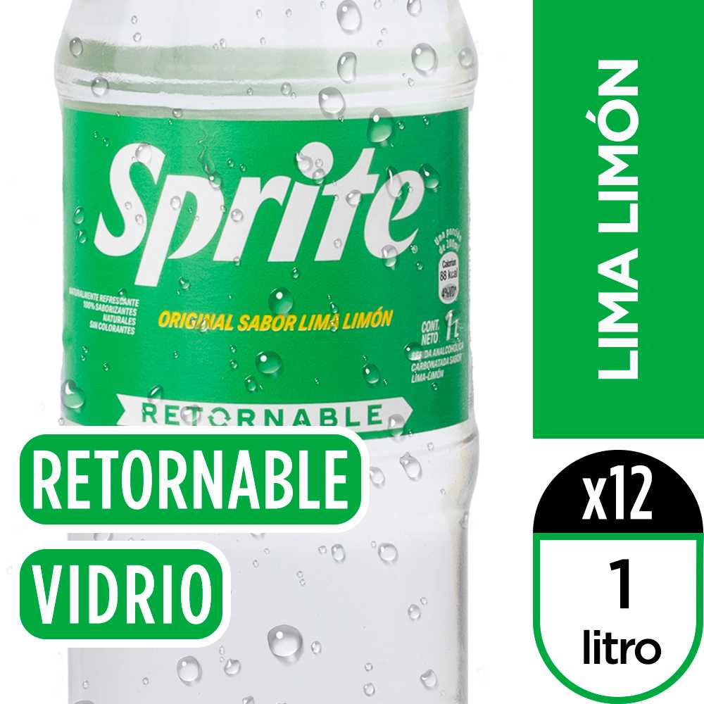 Sprite original vidrio retornable 1 litro paquete de 12 + canastillo