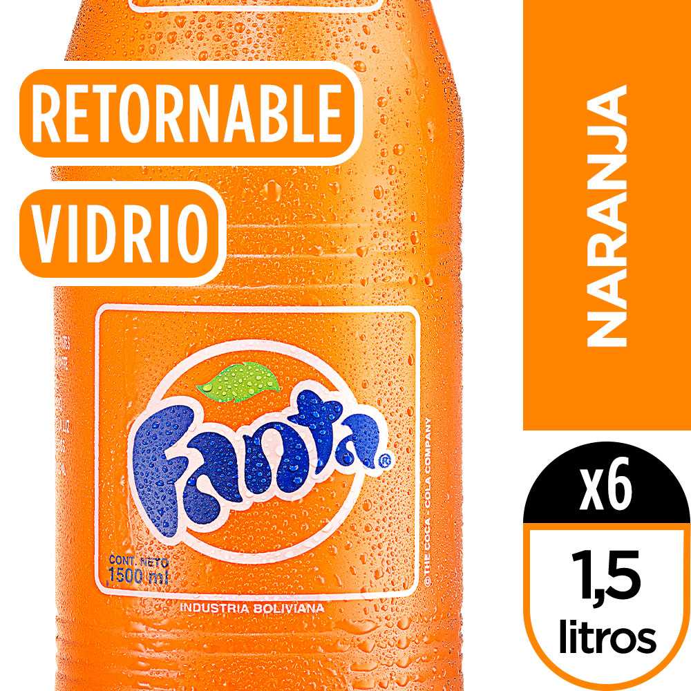 Fanta naranja vidrio retornable 1.5 litros paquete de 6 + canastillo