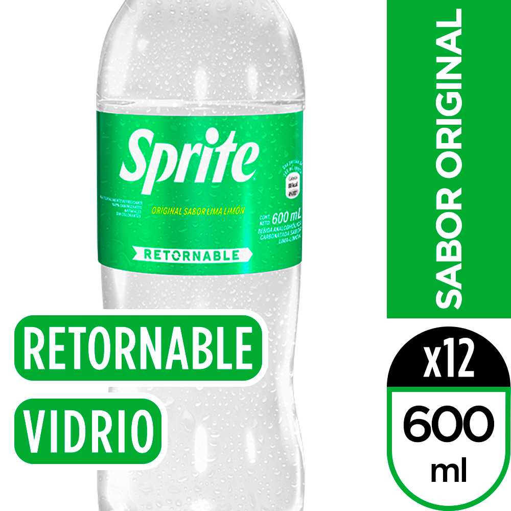 Sprite original vidrio retornable 600 ml paquete de 12 + canastillo