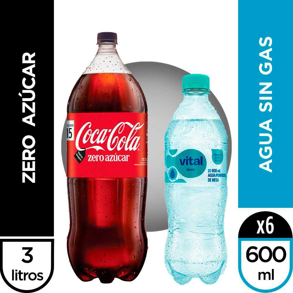 Coca-Cola zero azúcar 3 litros + Vital agua sin gas 600 ml paquete de 6
